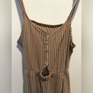 Striped Tan Button-Front Jumpsuit